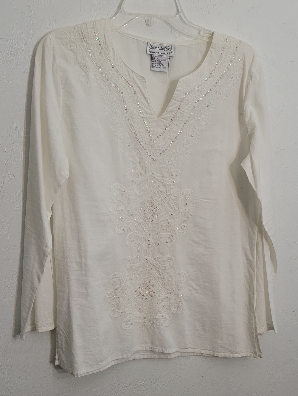 Live a Little Cream Embroidered V-Neck Tunic